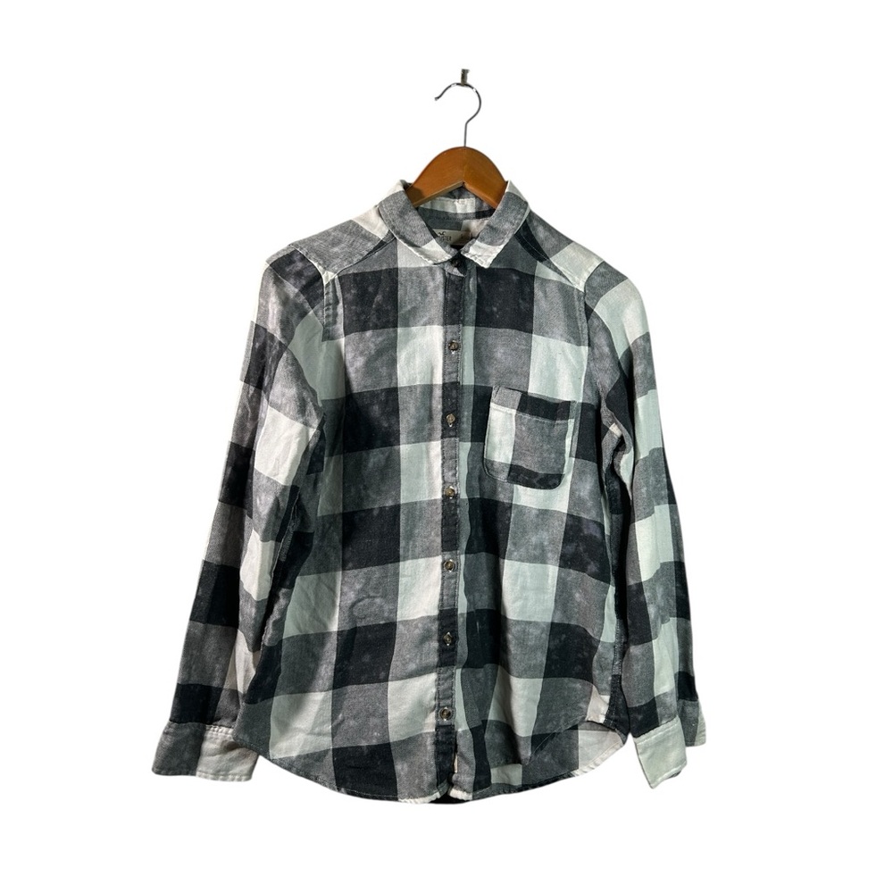 Vintage Hollister Black and White Acid Washed Checkered Flannel Shirt Size Small
